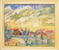 Pap Irén (1907-1979): Dunakanyar közeli település, 1963. Olaj, papír, jelzett. kissé sérült keretben 60x70 cm