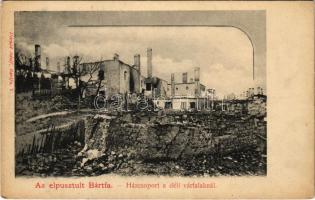 1902 Bártfa, Bardiov, Bardejov; A tűzvészben elpusztult Bártfa. Házcsoport a déli várfalaknál. Divald Adolf kiadása / ruins after the fire