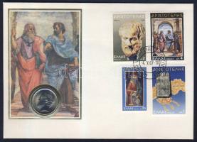 Görögország 1986. 5Dr érmés, bélyeges borítékon T:1 Ismertetővel!