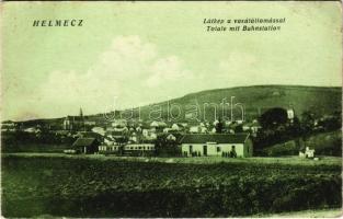 Királyhelmec, Helmec, Kralovsky Chlumec; látkép a kisvasúti vasútállomással, vonat. Klein József kiadása / railway station, train (EK)