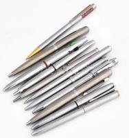 11 db fém golyóstoll, közte többszínűek, használt állapotban