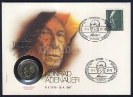 NSZK 1986. 2M "Konrad Adenauer" aranyozva érmés, bélyeges borítékon, alkalmi bélyegzővel T...