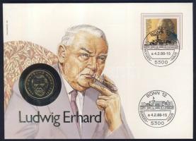 NSZK 1988. 2M "Ludwig Erhard" aranyozva érmés, bélyeges borítékon, alkalmi bélyegzővel T:1...