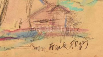 Frank Frigyes jelzéssel: Színes ház. Vegyes technika, papír. Üvegezett fakeretben. 26×38 cm /