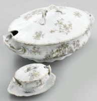 XX. sz eleje, Antik porcelán leveskínáló tál és szószkínáló tál, h: 15 cm, 32 cm