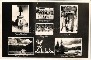 1943 Zetelaka, Zetea; Római katolikus templom, Hargita, Székely legények, tánc és kapu / church, Harghita, Secui folklore (szakadás / tear)