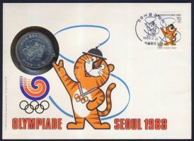 Dél-Korea 1982. 1000W "Szöuli olimpia" érmés, bélyeges borítékon, alkalmi bélyegzővel T:1 Ismertetővel!
