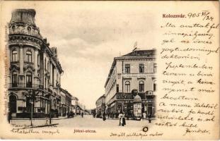 1905 Kolozsvár, Cluj; Jókai utca, New York szálloda, Schuster Emil üzlete és saját kiadása / hotel, street, shop (EK)