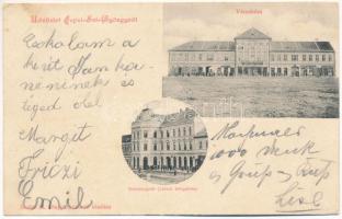 1901 Sepsiszentgyörgy, Sfantu Gheorghe; Városháza, Deák és Bikfalvi üzlete, Dohánygyár (városi bérpalota). Benkő M. kiadása / town hall, shops, tobacco factory (EB)