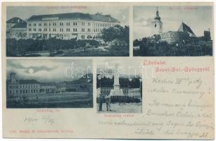 1900 Sepsiszentgyörgy, Sfantu Gheorghe; Székely Mikó kollégium, Református templom, Szabadság tér, Szabadság szobor. Benkő M. kiadása / boarding school, Calvinist church, square, monument (EK)