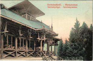 Herkulesfürdő, Baile Herculane; Széchenyi liget, kioszk vendéglő. Eberle Keresztély kiadása / park and kiosk