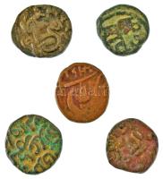 Indiai Államok 5db-os bronz érmetétel T:VF,F Indian States 5pcs bronze coin lot C:VF,F