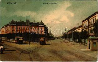 1908 Temesvár, Timisoara; Küttl tér, villamosok / square, trams (EK)