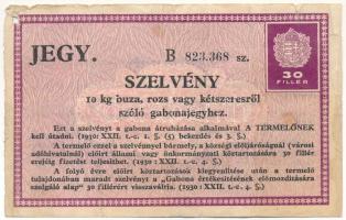 1930. Gabonalevél 10kg búza, rozs vagy kétszeres átruházásához, vízjeles papíron T:VG lyuk