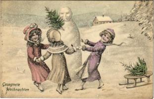 1918 Gesegnete Weihnachten / Karácsonyi üdvözlet, hóember / Christmas greeting, snowman. V.K. Vienne 5208.