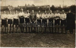 1921 Budapest XIII. Margitsziget, MOVE - Ludovica labdarúgó mérkőzés. Hátoldalon nevek: Kovásznay II., Uszkay II., Papp, Bosnyákovits, Szigety, Palcsek, Rédiger, Koburger, Füredy / Hungarian football team, sport photo (EK)