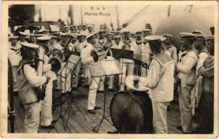 K.u.K. Kriegsmarine Marine Musik / Osztrák-magyar haditengerészet, matrózok zenekara a fedélzeten / Austro-Hungarian Navy, mariners' music band on deck. F. Schrinner (EK)