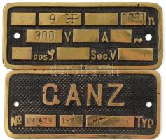 cca 1930-1940 Ganz fémtáblák (egyenáramú villanymotor adattáblái), 2 db, 4x9 cm