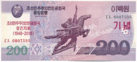 Észak-Korea 2018. 200W &quot;A KNDK megalapításának 70. évfordulója&quot; emlék bankjegy T:UNC North Korea 2018. 200 Won &quot;The 70th anniversary of the founding of the DPRK&quot; commemorative note C:UNC