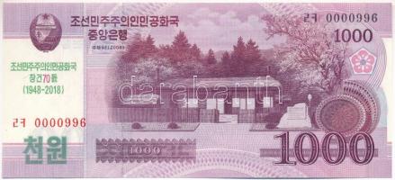Észak-Korea 2018. 1000W "A KNDK megalapításának 70. évfordulója" emlék bankjegy T:UNC North Korea 2018. 1000 Won "The 70th anniversary of the founding of the DPRK" commemorative note C:UNC