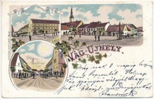 1902 Vágújhely, Waag-Neustadt, Nové Mesto nad Váhom; utca, tér / street, square. Brück Samu Art Nouveau, floral, litho (EK)