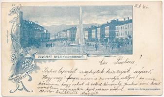 1903 Besztercebánya, Banská Bystrica; tér, szökőkút. Walther Adolf és Társai kiadása / square, fountain. Posner és Fia Art Nouveau, floral, litho (EK)