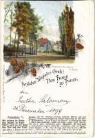 1899 (Vorläufer) Leipzig, Pleissenbrücke Lössnig. Herzlichen Neujahrs Gruss! Von Haus zu Haus / New Year greeting. Art Nouveau (EK)