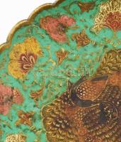 Zománcozott bronz kínáló, kopással, d: 19,5 cm