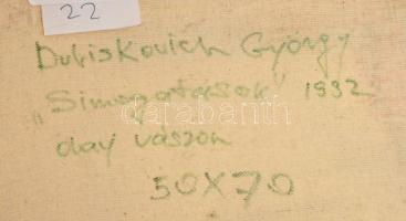 Duliskovich György (1971-): Simogatások. Olaj, vászon, jelzett a hátoldalán, 70x50 cm