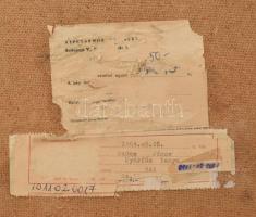 Szűcs János (1917-1995): Nyárfás tanya. Olaj, farost, jelezve jobbra lent. Hátoldalán Képcsarnok Vál...