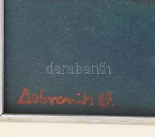 Dobrovits Ferenc (1941-1988): Kopár táj, 1987. Olaj, farost, jelezve balra lent. Hátoldalán autográf...