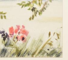 Lukács Ágnes (1920-2016): Feszület a Dunaparton. Akvarell, papír. Jelezve jobbra lent. Dekoratív, üv...