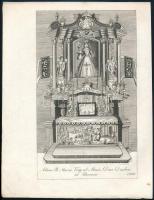 1836 Dorneck, Joseph (működött Bécsben, az 1820-1830-as években): Az almási Mária-oltár (Altare B. Mariae Virg. ab Almás. Diac. Diakov. in Slavonia). Rézmetszet, papír, jelzett a metszeten, a lap szélén kis folttal, 18,5x11 cm