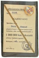 1988. "1 millió km balesetmentesen" műgyantás bronz miniatűr adományozói igazolvánnyal (~21x20mm) T:AU