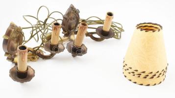 Bronz neobarokk kétágú falikar pár, húzóval, kopással, búrákkal, cca 24x17x17 cm