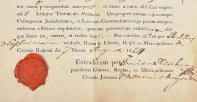 1824 Buda, latin nyelvű útlevél viaszpecséttel