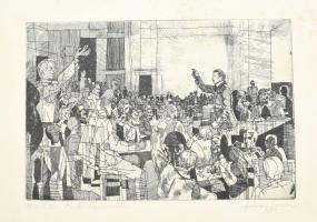 Feledy Gyula (1928-2010): 1919. V. 2-i Munkástanács-ülés. Rézkarc, karton, jelzett. Foltos. Falra akasztható. 19,5x29 cm (teljes méret: 34x49 cm)