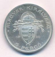 1938. 5P Ag "Szent István" T:AU kis patina Adamo P8.1