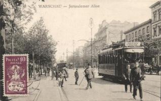 Warsaw Jerusalem street with trams