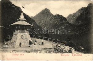 Tátra, Magas-Tátra, Vysoké Tatry; Tarajka, Szilágyi Dezső emléktorony, kilátó. Maurer Adolf kiadása / Kämmchen, Szilágyi-Denkmal / Hrebienok / memorial lookout tower, monument (szakadás / tear)