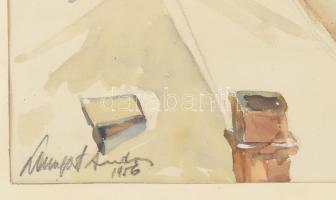 Lampért András (1911-1971): Budapesti részlet, 1956. Akvarell, papír, jelzett, üvegezett fakeretben,...