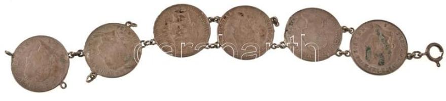 Vegyes: 1835-1839. 20kr Ag (2xklf) + Ausztria 1832-1848. 20kr Ag (4xklf) karkötőként összefűzve T:VF...