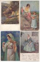 12 db RÉGI művész képeslap vegyes minőségben: festmények, hölgyek / 12 pre-1945 art motive postcards in mixed quality: ladies