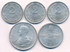 1942-1943. 2P Al (3x) + 1943. 5P Al "Horthy Miklós születésének 75. évfordulójára + 1945. 5P Al "Parlament" T:AU-XF ph.