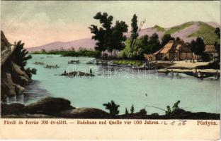 1906 Pöstyén, Pistyan, Piestany; Fürdő és forrás 100 évvel ezelőtt. Lampl Gyula kiadása / Badehaus und Quelle vor 100 Jahren / spa and spring source 100 years ago (EB)