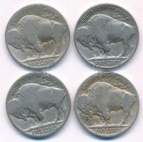 Amerikai Egyesült Államok 1926-1937. 5c Cu-Ni "Buffalo" (4xklf) T:VF,F USA 1926-1937. 5 Ce...