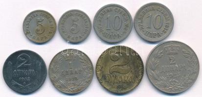 Szerbia 1884. 10p Cu-Ni + 1904. 5p Cu-Ni + 1912. 5p Cu-Ni + 10p Cu-Ni + 1942. 2D Zn + Jugoszlávia 1925. 1D Cu-Ni I. Sándor + 2D Cu-Ni I. Sándor + 1938. 2D Al-bronz T:XF-F Serbia 1884. 10 Para Cu-Ni + 1904. 5 Para Cu-Ni + 1912. 5 Para Cu-Ni + 10 Para Cu-Ni + 1942. 2 Dinara Zn + Yugoslavia 1925. 1 Dinar Cu-Ni Aleksandar I + 2 Dinara Cu-Ni Aleksandar I + 1938. 2 Dinara Al-bronz C:XF-F