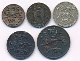 Észtország 1929. 1s bronz + 1931. 5s bronz + 10s Ni-sárgaréz + 1934. 2s bronz + Lettország 1939. 1s ...