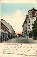 1906 Trencsénteplic, Trencianske Teplice; Park utca, Pollák Emil üzlete / Park Gasse / street view, shops (EK)