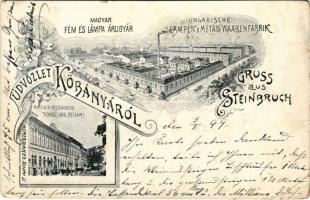 1899 (Vorläufer) Budapest X. Kőbánya (Steinbruch), Magyar Fém és Lámpaárugyár, M. kir. Posta hivatal. Merendiak és Schmidt Art Nouveau, floral (EB)